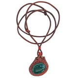 Boho Handcrafted Genuine Leather Necklace with Green Agate Stone-Lifestyle Unique Gift Unisex Fashion Leather Jewelry Choker