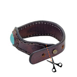 Handcrafted Genuine Brown Vegetal Leather Cuff with Firuze Stone Setting-Lifestyle Unique Gift Fashion Jewelry Bracelet