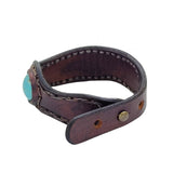 Handcrafted Genuine Brown Vegetal Leather Cuff with Firuze Stone Setting-Lifestyle Unique Gift Fashion Jewelry Bracelet