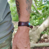 Handcrafted Genuine Brown Vegetal Leather Cuff with Firuze Stone Setting-Lifestyle Unique Gift Fashion Jewelry Bracelet