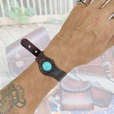 Handcrafted Genuine Brown Vegetal Leather Cuff with Firuze Stone Setting-Lifestyle Unique Gift Fashion Jewelry Bracelet