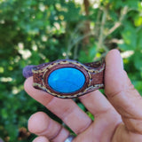 Handcrafted Genuine Brown Vegetal Leather Cuff with Firuze Stone Setting-Lifestyle Unique Gift Fashion Jewelry Bracelet-Bangle