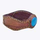 Handcrafted Genuine Brown Vegetal Leather Cuff with Firuze Stone Setting-Lifestyle Unique Gift Fashion Jewelry Bracelet-Bangle