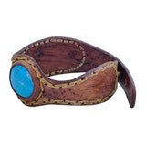 Handcrafted Genuine Brown Vegetal Leather Cuff with Firuze Stone Setting-Lifestyle Unique Gift Fashion Jewelry Bracelet-Bangle