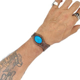 Handcrafted Genuine Brown Vegetal Leather Cuff with Firuze Stone Setting-Lifestyle Unique Gift Fashion Jewelry Bracelet-Bangle