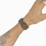 Handcrafted Genuine Brown Vegetal Leather Cuff with Firuze Stone Setting-Lifestyle Unique Gift Fashion Jewelry Bracelet-Bangle