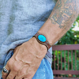 Handcrafted Genuine Brown Vegetal Leather Cuff with Firuze Stone Setting-Lifestyle Unique Gift Fashion Jewelry Bracelet-Bangle