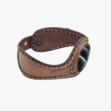 Handcrafted Genuine Brown Vegetal Leather Cuff with Black Agate Stone Setting-Lifestyle Unique Gift Fashion Jewelry Bracelet