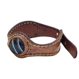 Handcrafted Genuine Brown Vegetal Leather Cuff with Black Agate Stone Setting-Lifestyle Unique Gift Fashion Jewelry Bracelet