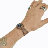 Handcrafted Genuine Brown Vegetal Leather Cuff with Black Agate Stone Setting-Lifestyle Unique Gift Fashion Jewelry Bracelet