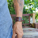 Handcrafted Genuine Brown Vegetal Leather Cuff with Firuze Stone Setting-Lifestyle Unique Gift Fashion Jewelry Bracelet