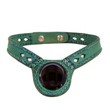 Boho Handcrafted Genuine Vegetal Leather Choker with Black Agate Stone-Unisex Gift Fashion Jewelry with Natural Stone