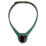 Boho Handcrafted Genuine Vegetal Leather Choker with Black Agate Stone-Unisex Gift Fashion Jewelry with Natural Stone