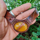 Boho Handcrafted Genuine Vegetal Leather Choker with Yellow Agate Stone Setting-Unique Women's Gift Fashion Jewelry with Natural Stone