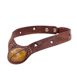 Boho Handcrafted Genuine Vegetal Leather Choker with Yellow Agate Stone Setting-Unique Women's Gift Fashion Jewelry with Natural Stone