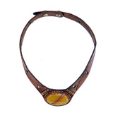 Boho Handcrafted Genuine Vegetal Leather Choker with Yellow Agate Stone Setting-Unique Women's Gift Fashion Jewelry with Natural Stone