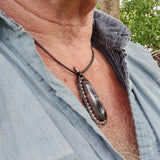 Boho Handcrafted Genuine Brown Leather Necklace with Purple Agate Stone Pendant-Unique Lifestyle Gift Unisex Fashion Leather Jewelry