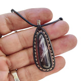 Boho Handcrafted Genuine Brown Leather Necklace with Purple Agate Stone Pendant-Unique Lifestyle Gift Unisex Fashion Leather Jewelry