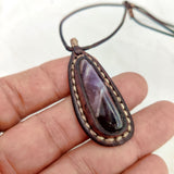 Boho Handcrafted Genuine Brown Leather Necklace with Purple Agate Stone Pendant-Unique Lifestyle Gift Unisex Fashion Leather Jewelry
