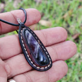 Boho Handcrafted Genuine Brown Leather Necklace with Purple Agate Stone Pendant-Unique Lifestyle Gift Unisex Fashion Leather Jewelry