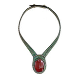 Boho Handcrafted Genuine Vegetal Leather Choker with Red Agate Stone-Unisex Gift Fashion Jewelry with Natural Stone