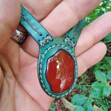 Boho Handcrafted Genuine Vegetal Leather Choker with Red Agate Stone-Unisex Gift Fashion Jewelry with Natural Stone