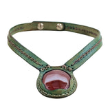Boho Handcrafted Genuine Vegetal Leather Choker with Red Agate Stone-Unisex Gift Fashion Jewelry with Natural Stone
