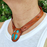 Boho Handcrafted Genuine Vegetal Leather Choker with Turquoise-Firuze Stone-Unisex Gift Fashion Jewelry with Natural Stone