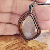 Boho Handcrafted Vegetal Leather Necklace with Brown Agate Setting - Quality Unisex Gift Fashion Jewelery