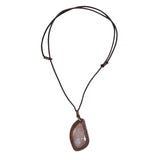 Boho Handcrafted Vegetal Leather Necklace with Brown Agate Setting - Quality Unisex Gift Fashion Jewelery