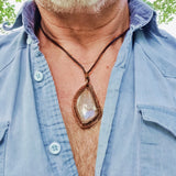 Boho Handcrafted Vegetal Leather Necklace with Brown Agate Setting - Quality Unisex Gift Fashion Jewelery