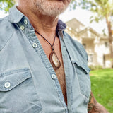 Boho Handcrafted Vegetal Leather Necklace with Brown Agate Setting - Quality Unisex Gift Fashion Jewelery