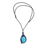 Handcrafted Genuine Brown Vegetal Leather Necklace with Firuze Stone setting-Unique Lifestyle Gift Unisex Fashion Leather Jewelry