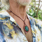 Boho Handcrafted Genuine Leather Necklace with Green Agate Stone Setting - Quality Unisex Gift Fashion Leather Jewelery