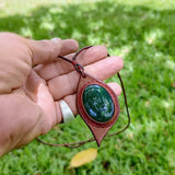 Boho Handcrafted Genuine Leather Necklace with Green Agate Stone Setting - Quality Unisex Gift Fashion Leather Jewelery