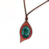 Boho Handcrafted Genuine Leather Necklace with Green Agate Stone Setting - Quality Unisex Gift Fashion Leather Jewelery