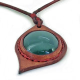 Boho Handcrafted Genuine Leather Necklace with Green Agate Stone Setting - Quality Unisex Gift Fashion Leather Jewelery