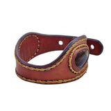 Handcrafted Genuine Brown Vegetal Leather Cuff with Purple Agate Stone Setting-Lifestyle Unique Gift Fashion Jewelry Bracelet-Bangle
