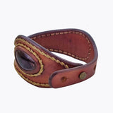 Handcrafted Genuine Brown Vegetal Leather Cuff with Purple Agate Stone Setting-Lifestyle Unique Gift Fashion Jewelry Bracelet-Bangle