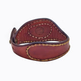 Handcrafted Genuine Brown Vegetal Leather Cuff with Purple Agate Stone Setting-Lifestyle Unique Gift Fashion Jewelry Bracelet-Bangle