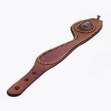 Handcrafted Genuine Brown Vegetal Leather Cuff with Purple Agate Stone Setting-Lifestyle Unique Gift Fashion Jewelry Bracelet-Bangle