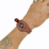 Handcrafted Genuine Brown Vegetal Leather Cuff with Purple Agate Stone Setting-Lifestyle Unique Gift Fashion Jewelry Bracelet-Bangle