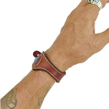 Handcrafted Genuine Brown Vegetal Leather Cuff with Purple Agate Stone Setting-Lifestyle Unique Gift Fashion Jewelry Bracelet-Bangle