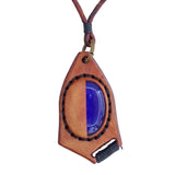 Bohemian Handcrafted Genuine Vegetal Brown Leather Necklace with Blue Cat Eye Stone-Lifestyle Unique Gift Unisex Fashion Leather Jewelry