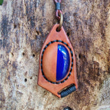 Bohemian Handcrafted Genuine Vegetal Brown Leather Necklace with Blue Cat Eye Stone-Lifestyle Unique Gift Unisex Fashion Leather Jewelry