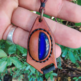 Bohemian Handcrafted Genuine Vegetal Brown Leather Necklace with Blue Cat Eye Stone-Lifestyle Unique Gift Unisex Fashion Leather Jewelry