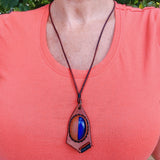 Bohemian Handcrafted Genuine Vegetal Brown Leather Necklace with Blue Cat Eye Stone-Lifestyle Unique Gift Unisex Fashion Leather Jewelry
