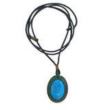 Handcrafted Genuine Brown Vegetal Leather Necklace with Firuze Stone setting-Unique Lifestyle Gift Unisex Fashion Leather Jewelry