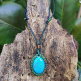 Handcrafted Genuine Brown Vegetal Leather Necklace with Firuze Stone setting-Unique Lifestyle Gift Unisex Fashion Leather Jewelry