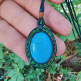Handcrafted Genuine Brown Vegetal Leather Necklace with Firuze Stone setting-Unique Lifestyle Gift Unisex Fashion Leather Jewelry